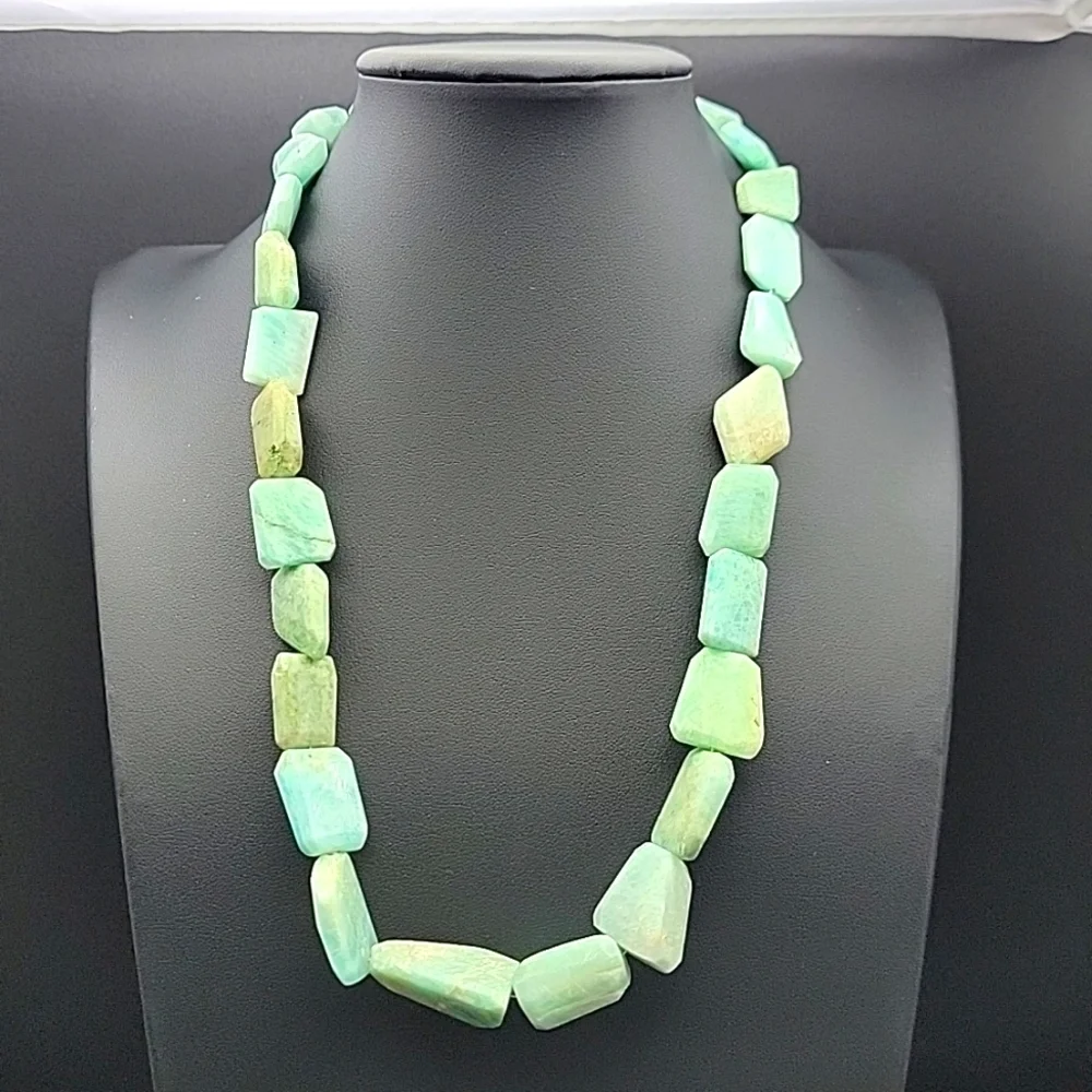 Chunky Amazonite Facet Cut 830 Cts Beaded Free Form Natural Gemstone Necklace